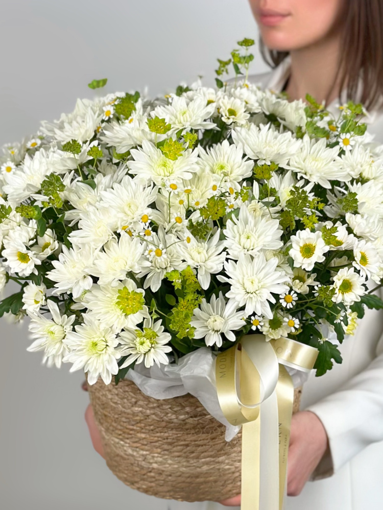 РОМАШКА, ХРИЗАНТЕМА В ПЛЕТЕНОЙ КОРЗИНЕ